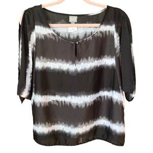 Converse One Star Womens Sheer Blouse Size M Black Tie Dye Stripe Punk Grunge